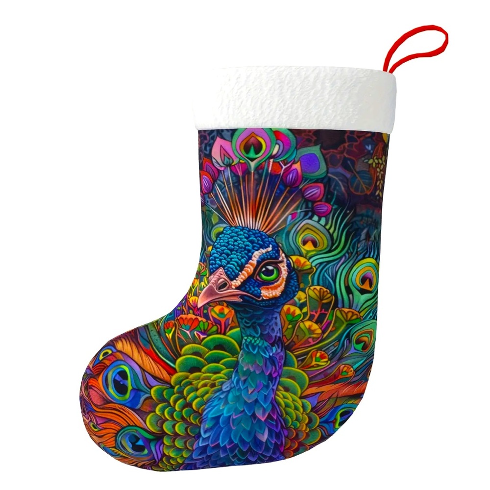 Colorful Peacock Christmas Stocking with Loop